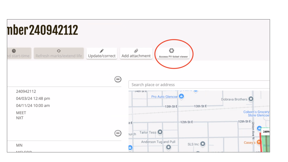 Link from the GSOC/811 ticket to the FuzionView ticket viewer